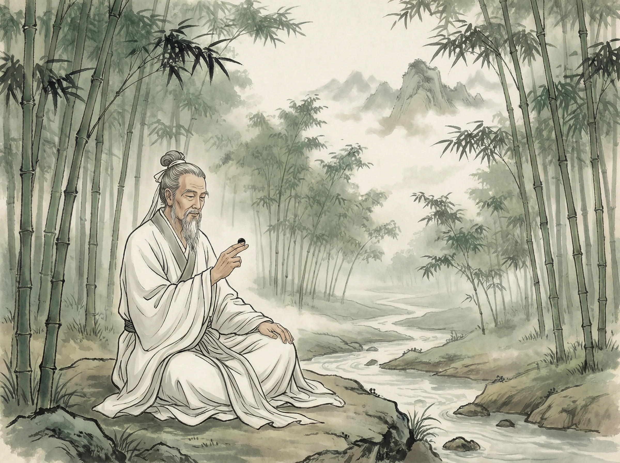 白衣隐士专注思考 天元棋牌 棋局