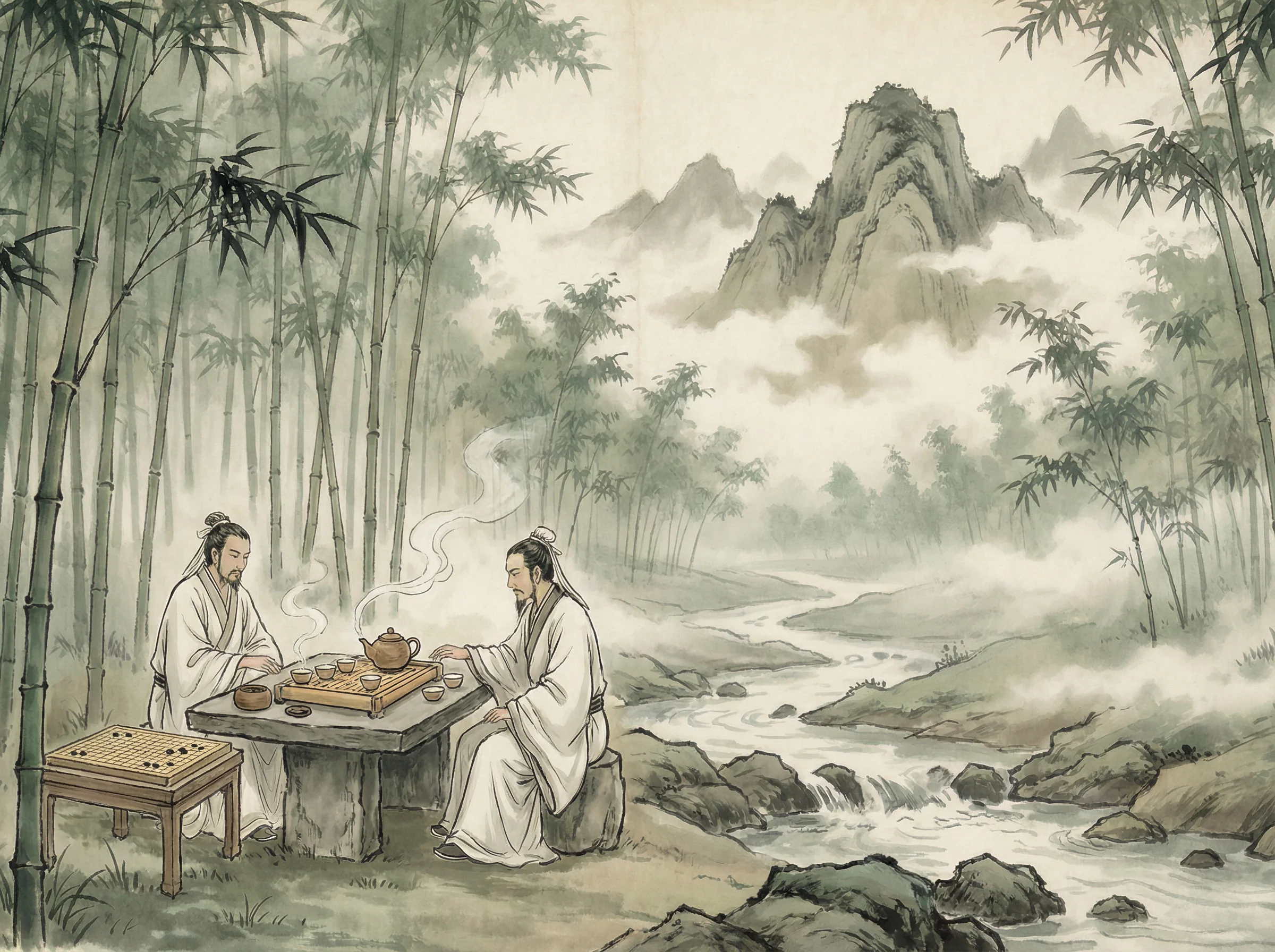 竹林中品茶对弈，体验 天元棋牌 禅意生活